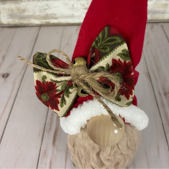 Christmas Gnome Vintage Poinsettia Jingle Bells Flannel Handmade Holiday Rustic - Picture 4 of 12